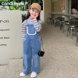 CANDIMIMI Yếm Bò Denim 100% Cotton Cao Cấp Phối Viền Bông Cho Bé Gái - Sợi Tự Nhiên Cao Cấp, Dày Dặn, Mềm Mại