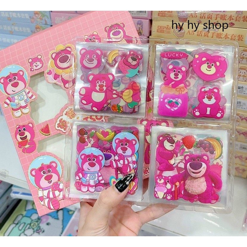 Tấm dán sticker GẤU DÂU hình dán trang trí bình nước, sổ tay, điện ...