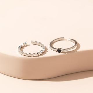 [🔥XƯỞNG SALE SẬP SÀN🔥] SET 2 Nhẫn Đính Đá Trái Tim Đen Đơn Giản Sang Trọng R149