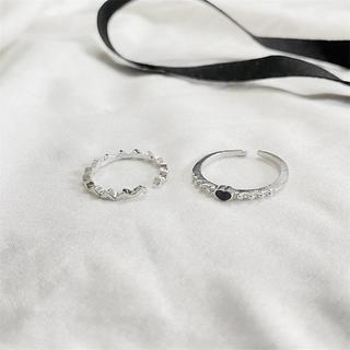 [🔥XƯỞNG SALE SẬP SÀN🔥] SET 2 Nhẫn Đính Đá Trái Tim Đen Đơn Giản Sang Trọng R149