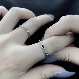[🔥XƯỞNG SALE SẬP SÀN🔥] SET 2 Nhẫn Đính Đá Trái Tim Đen Đơn Giản Sang Trọng R149