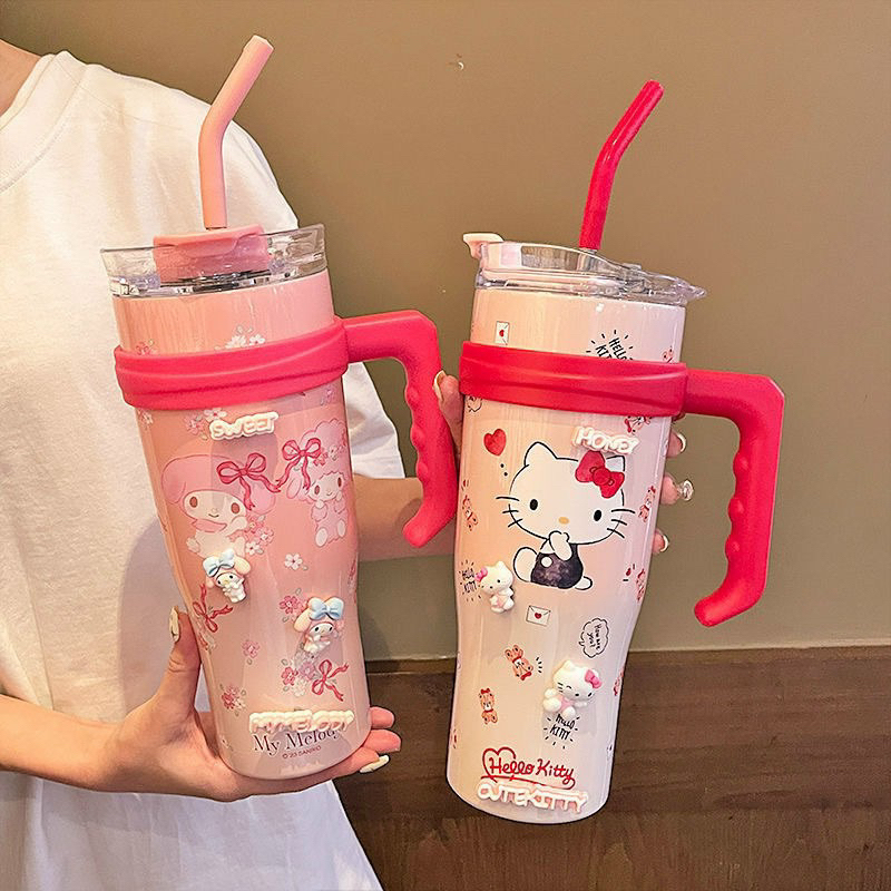Cốc Giữ Nhiệt Sanrio 1200ml Có Cốc đựng Nước đá Bằng Thép Không Gỉ Có ống Hút Cốc Cách Nhiệt Tặng kèm túi trong cỡ lớn