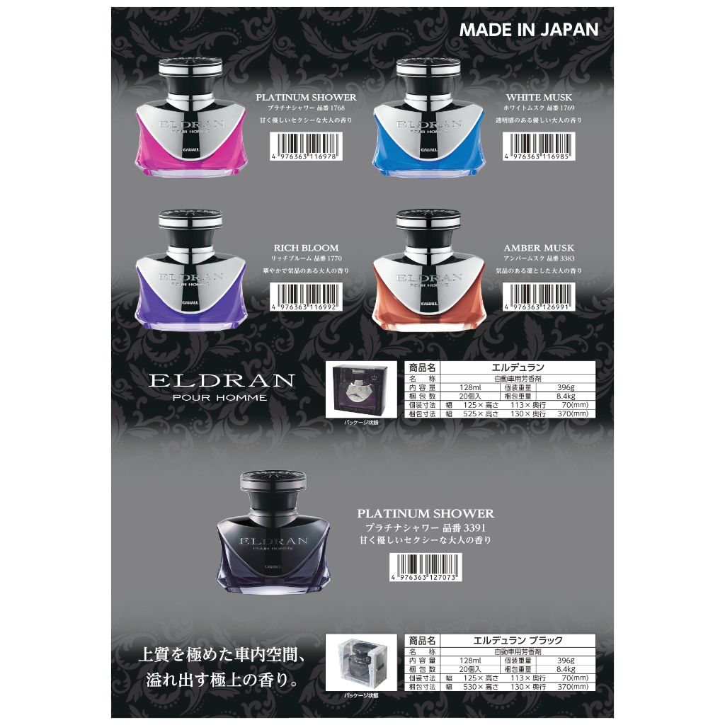 Nước Hoa Ô Tô Cao Cấp Mùi Romano/ Hổ Phách/ Xạ Hương/ Táo Lạnh Eldran Pour Homme 128ml CARALL
