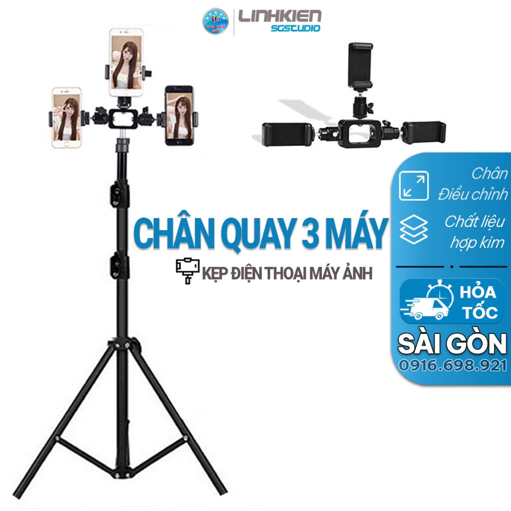 Bộ chân quay 3 kẹp điện thoại cao 2m quay tik tok livestream review sản ...