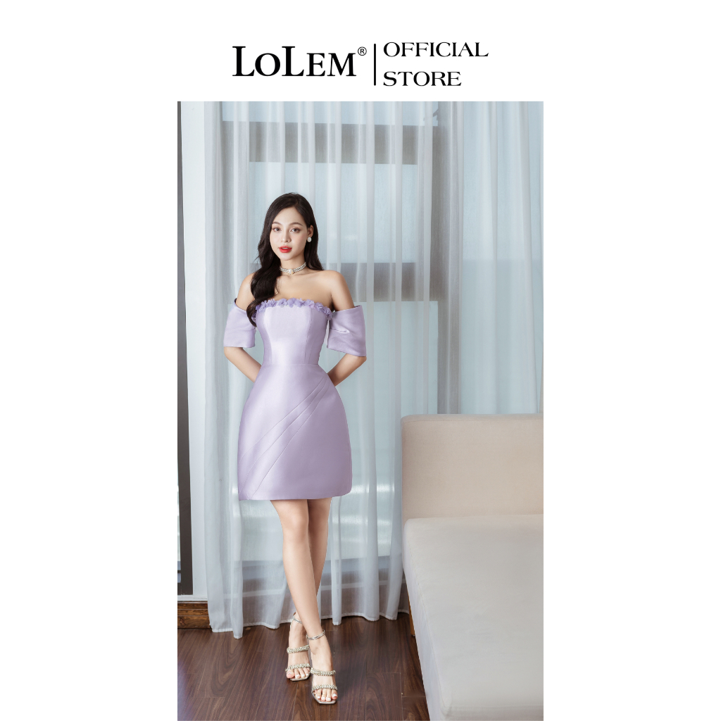 Đầm ôm body cúp ngực LOLEM DO250 đính hoa rớt vai chất vải tafta mềm mại