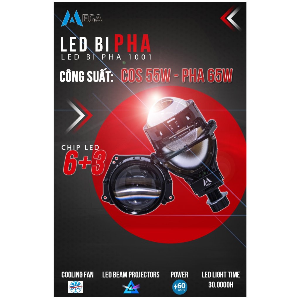 Đèn bi led pha Mega 1001 công suất 55W-65W dành cho ô tô xe máy ...