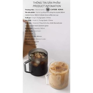 Volcano Ly thủy tinh uống trà cà phê 360ml Cafede Kona
