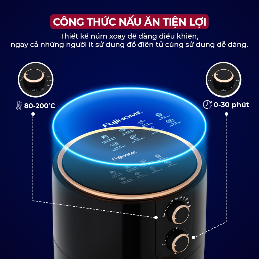 Nồi chiên không dầu 5,5 lít Fujihome A5B, công suất 1500W đa chức năng, lòng nồi phủ chống dính, BH toàn quốc 18 tháng