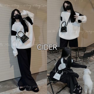 Áo Sweater Phối Vai Đen Trắng Chất Tăm Form Rộng Siêu Hot