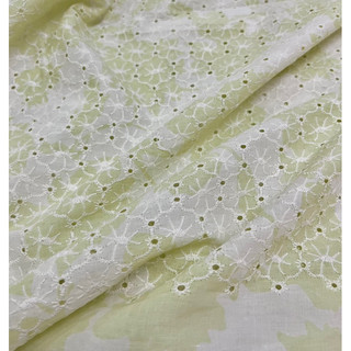 Vải Boi Cotton Thêu Hoa Lỗ In Hoa Xanh Pastel Nhẹ Nhàng Nền Trắng Kem Mềm Mát Rũ Khổ 1m45