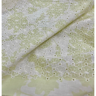 Vải Boi Cotton Thêu Hoa Lỗ In Hoa Xanh Pastel Nhẹ Nhàng Nền Trắng Kem Mềm Mát Rũ Khổ 1m45
