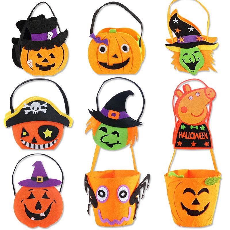 Túi vải dạ hình bí ngô phù thủy đựng kẹo cho bé dự tiệc hóa trang Halloween