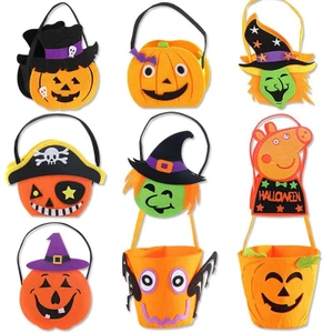 Túi vải dạ hình bí ngô phù thủy đựng kẹo cho bé dự tiệc hóa trang Halloween