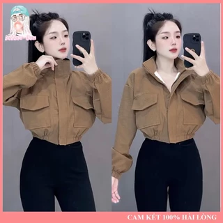 Áo Khoác Nữ Thun 2 Da Dập Caro Trơn 4 Túi Dưới 60KG BUBBLE GUM AK01