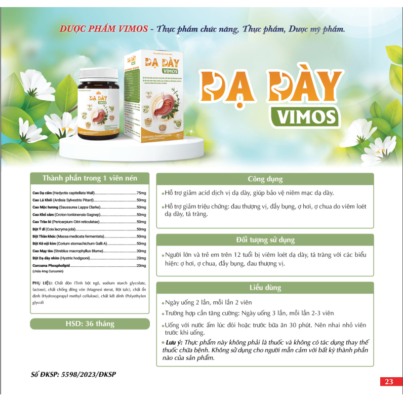Dạ Dày Vimos thượng vị acid dạ dày đầy bụng ợ hơi ợ chua viêm loét dạ dày, đầy bụng