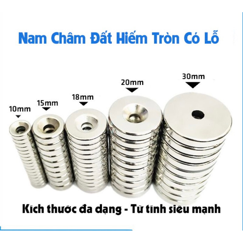 Nam châm trắng đất hiếm viên tròn có lỗ nhiều kích thước ( giá 1 viên ...