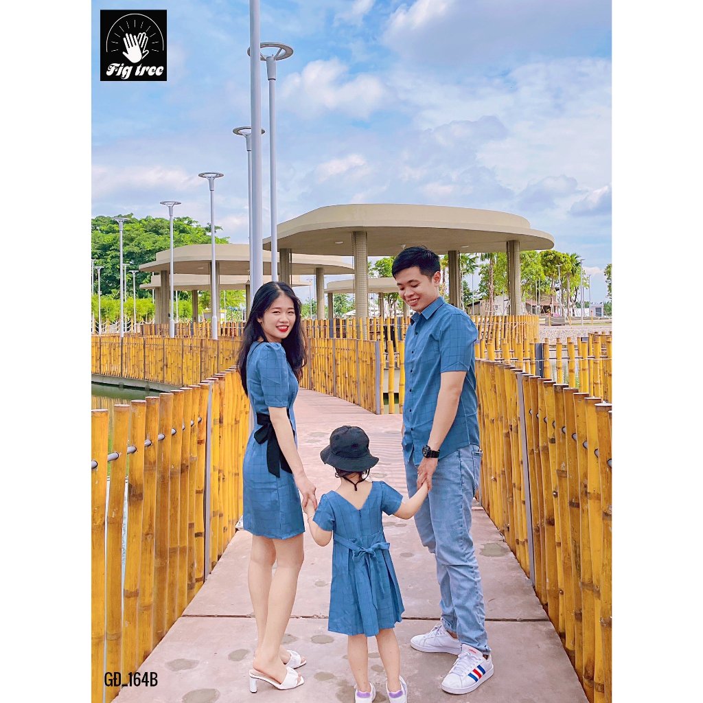 Đồng Phục Sơ Mi Váy Gia Đình Fig Tree Caro Xanh Biển Mã 164A Siêu Yêu