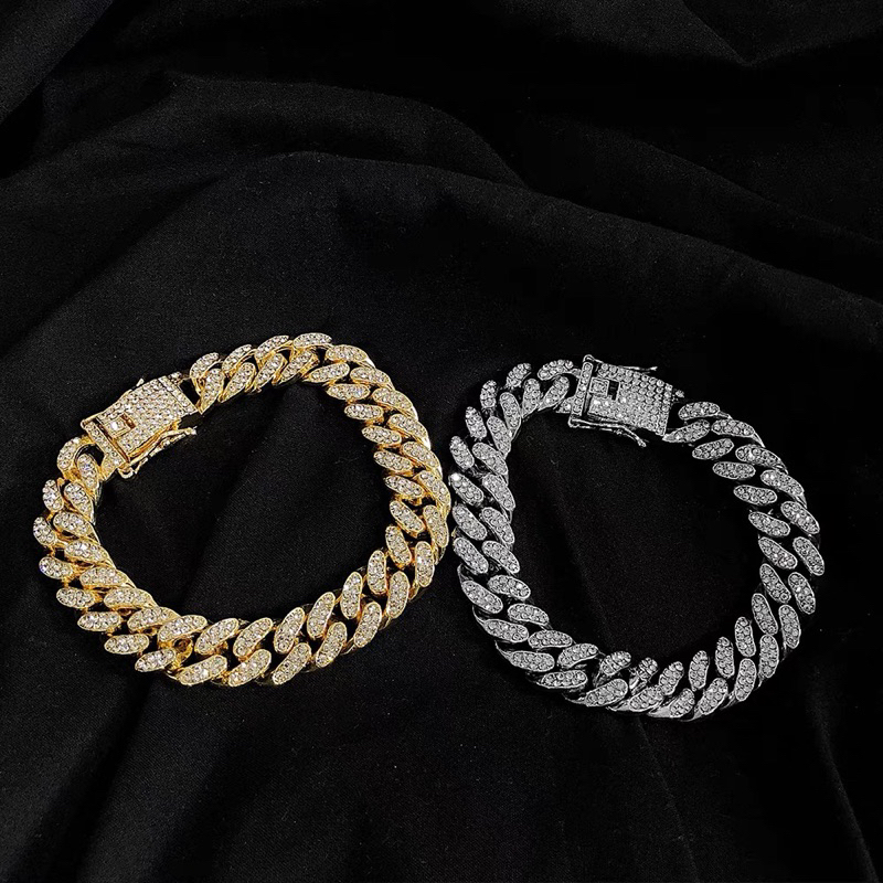 (Combo 4 món) Combo dây chuyền và lắc tay cuban đính đá tặng kèm 2 nhẫn bling cz - ver2