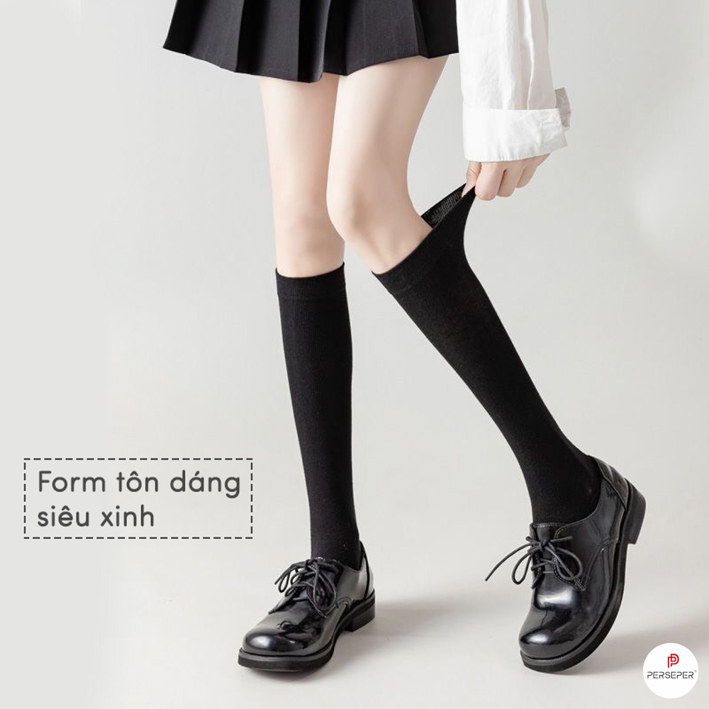 Tất cổ cao nữ chất liệu cotton dày dặn, vớ đầu gối nữ phong cách Hàn Quốc dễ phối đồ - Ekiu Shop