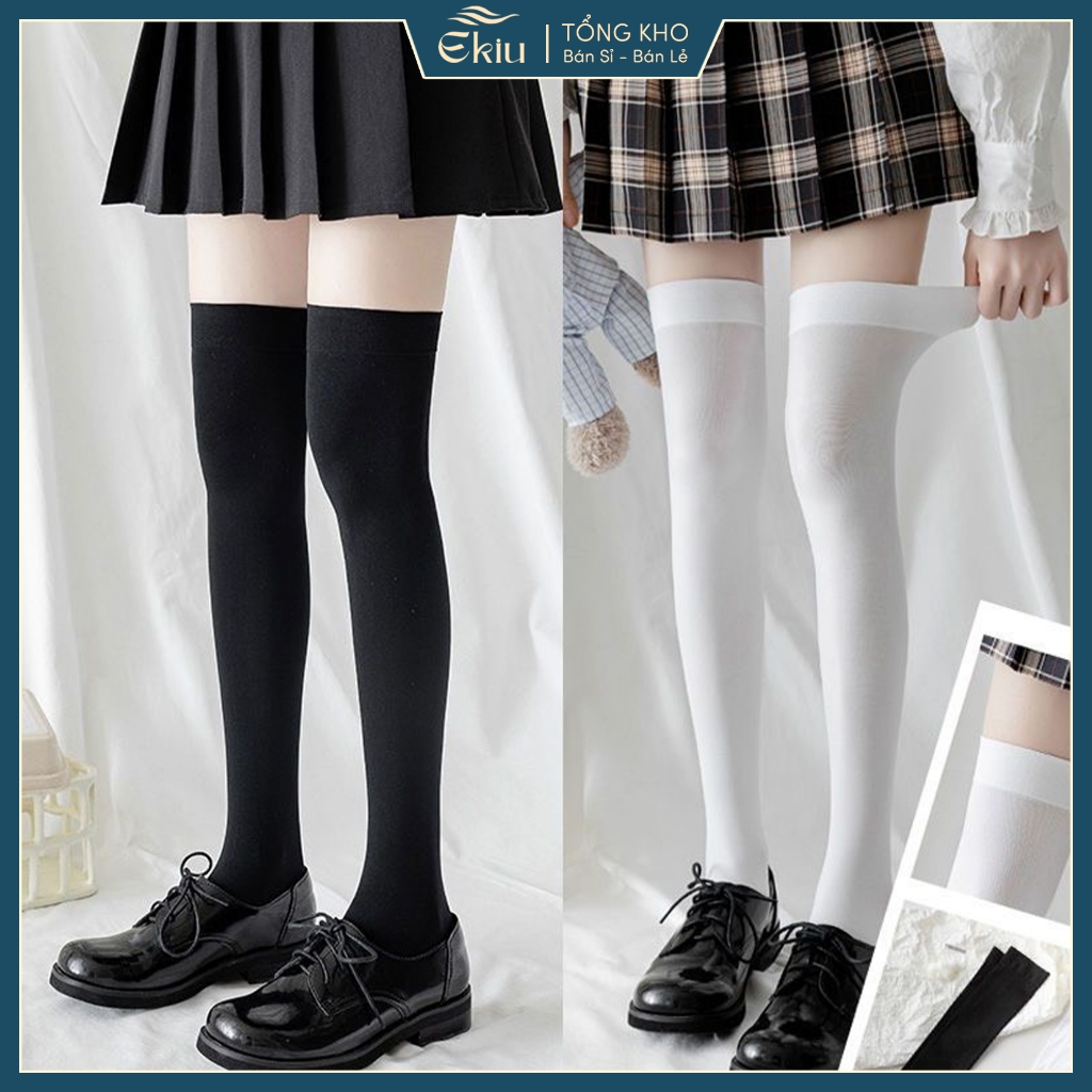 Tất đùi nữ chất liệu cotton dày dặn thoáng khí, vớ nữ cổ cao phong cách Hàn Quốc hiện đại - Ekiu Shop