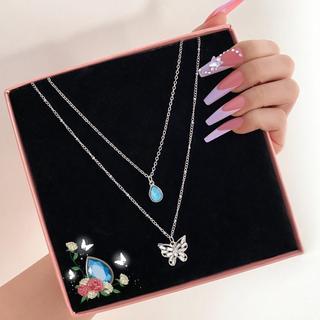 [🔥XƯỞNG SALE SẬP SÀN🔥] Set Dây Chuyền Hình Giọt Nước Màu Xanh/ Cánh Bướm Đính Đá Zircon Cổ Điển N268