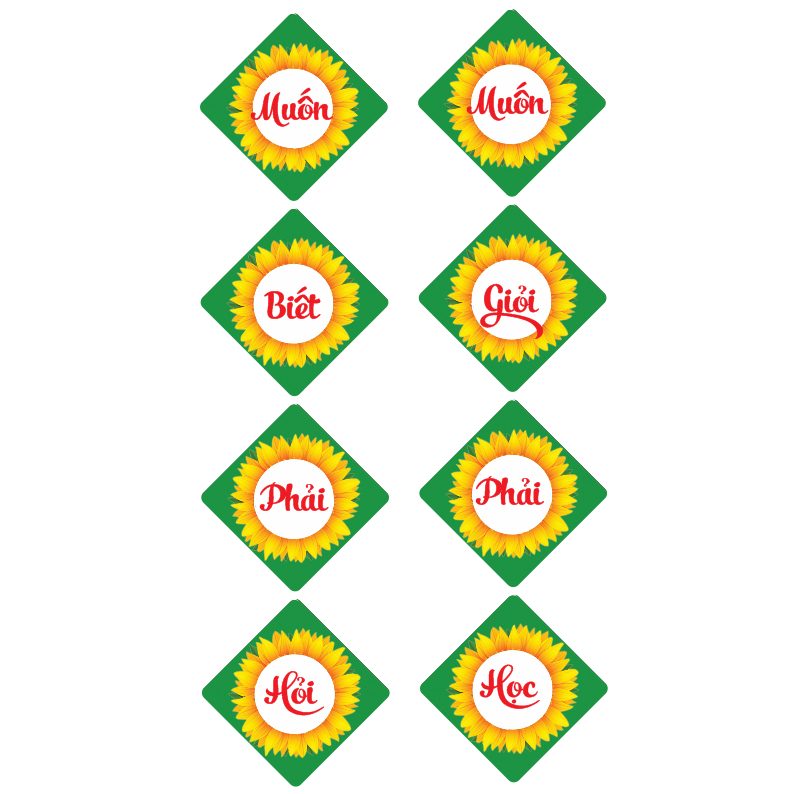 Bộ khẩu hiệu "MUỐN BIẾT PHẢI HỎI - MUỐN GIỎI PHẢI HỌC" Trang trí lớp học: chất liệu DECAN bóc dán đã cắt sẵn viền hình