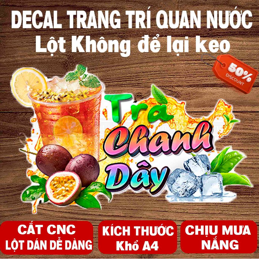Decal TRÀ CHANH DÂY trang trí quán nước, dán tường, tủ kiếng chống nước ...