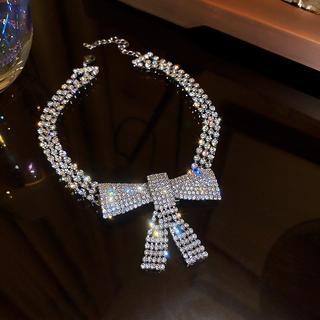 [🔥XƯỞNG SALE SẬP SÀN🔥] Vòng Cổ Choker Khảm Bạc Phối Nơ Đính Đá Lấp Lánh Sang Trọng Đi Tiệc N203