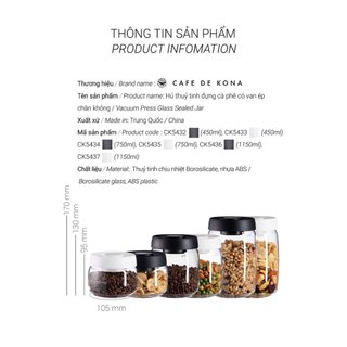 Volcano Lọ thủy tinh hút chân không bảo quản thực phẩm Cafede Kona