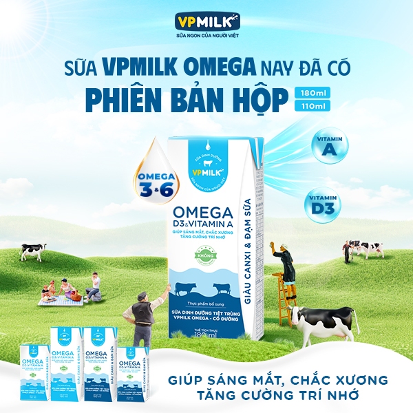 Ảnh Sữa Dinh Dưỡng Tiệt Trùng VPMilk Omega Có Đường dạng hộp 110ml (4 hộp x 6) 1