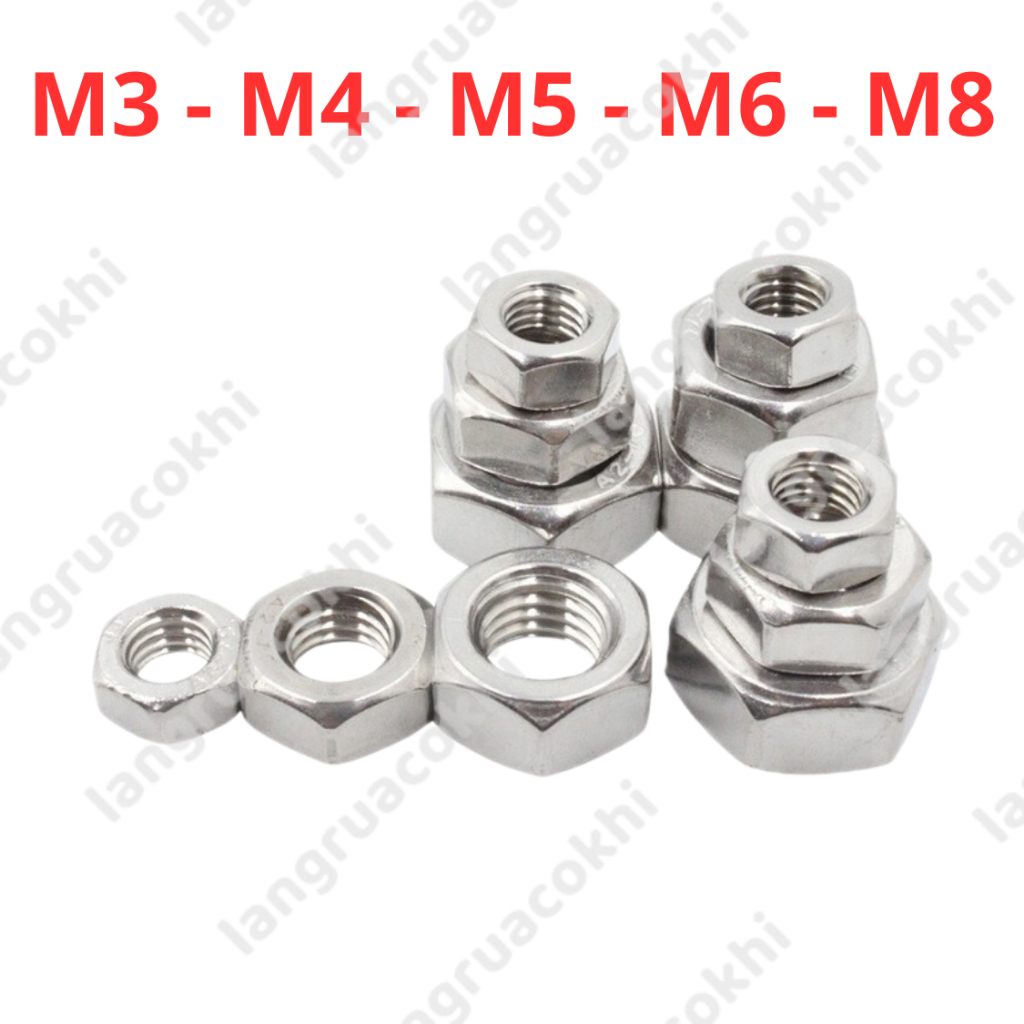 Đai ốc Inox 304 tán dẹp tán ecu dùng cho bulong ốc M3 M4 M5 M6 M8 ...