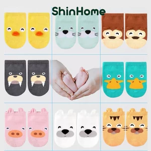 Combo 3 đôi tất chống trượt cổ ngắn cho bé trai bé gái sơ sinh 0-3 tuổi hình thú ShinHome