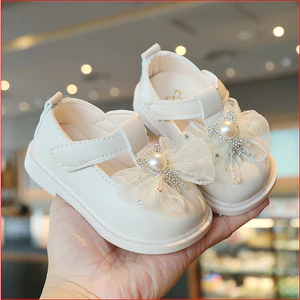 Sz 15-19 Giày Búp Bê Tập Đi Mũi Vuông Đính Nơ Ruy Băng Đá Siêu Mềm Cho Bé 0-2 Tuổi K225