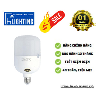 Búp Đèn LED Buld Trụ Trơn TUVACO 20W 40W Ánh Sáng Trắng | Siêu Sáng, Tiết Kiệm Điện, Bền Bỉ BH 1 Năm