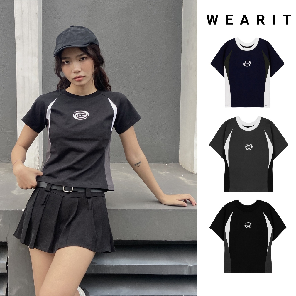 Áo thun baby tee Nữ WEARIT chất liệu cotton co dãn hai chiều, phong cách phối màu T001