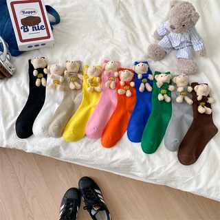 Tất gấu vớ cao cổ cotton mặt cười