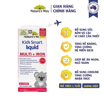 (Date 9/2027)Sắt nước cho bé Nature 'WAY KIDS SMART MULTI - Siro uống bổ sung Vitamin + Sắt cho bé phát trển toàn diện