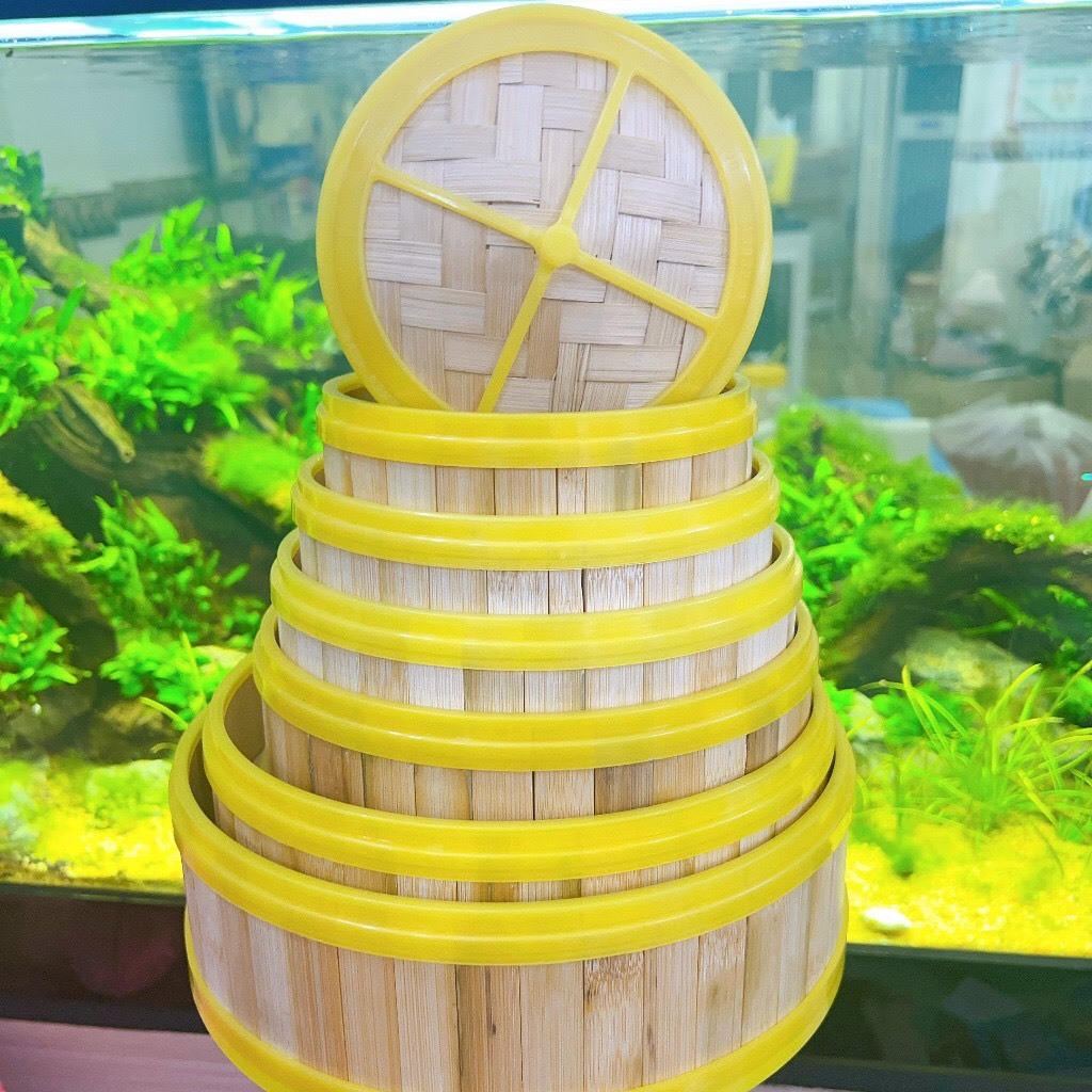 Xửng hấp tròn tre viền nhựa có nắp - Hấp DIMSUM - BÁNH BAO - HÁ CẢO...(đủ size)