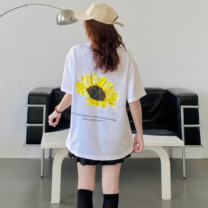 Áo thun oversize cotton 250gsm in hình hoa hướng dương | Vải dày, mịn, unisex đi chơi – du lịch