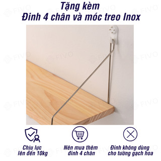 Kệ Sách Gỗ Treo Tường Trang Trí Decor FB40 FIVO Không Cần Khoan,Tặng Kèm Đinh Và Móc Treo Inox, Dễ Dàng Gắn Lên Tường