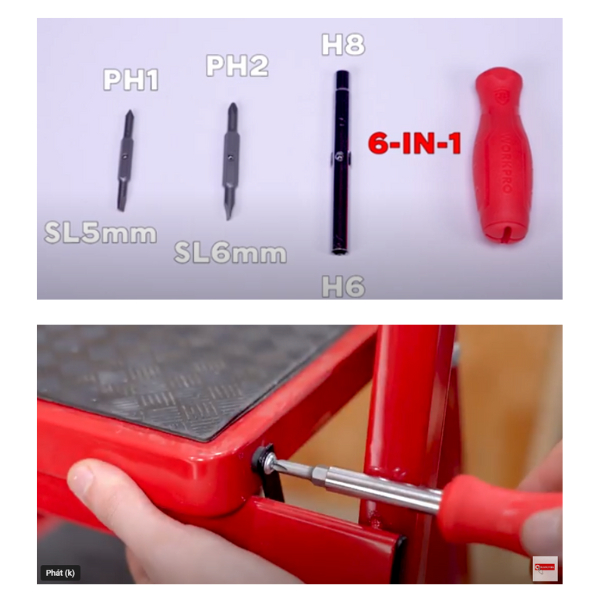 Tua vít đổi đầu 6 trong 1 WP221066 đa năng, giá ưu đãi - Thép hợp kim Cr-V cao cấp - Thương hiệu WORKPRO top 2 thế giới