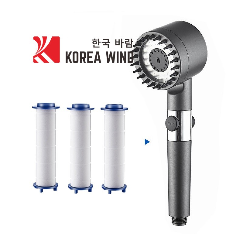 Vòi Sen Tăng Áp - Đầu Vòi Hoa Sen Mát Xa- 4 Trong 1 - 3 Chế Độ Áp Suất Cao Tiết Kiệm Nước - Lõi Cotton Lọc Cho Nhà Tắm