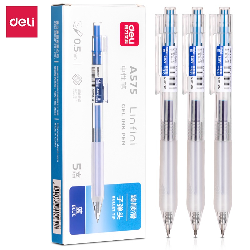 Bút Bi Nước Văn Phòng Mực gel Deli A575 Linfini Vỏ Trong Suốt Ngòi 0.5
