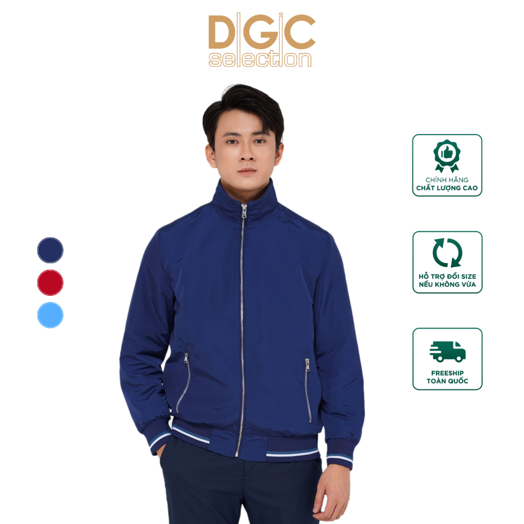 Áo Jacket nam cổ đứng 6cm bo kẻ phối lót trong, túi chéo kéo khóa DGCs ...