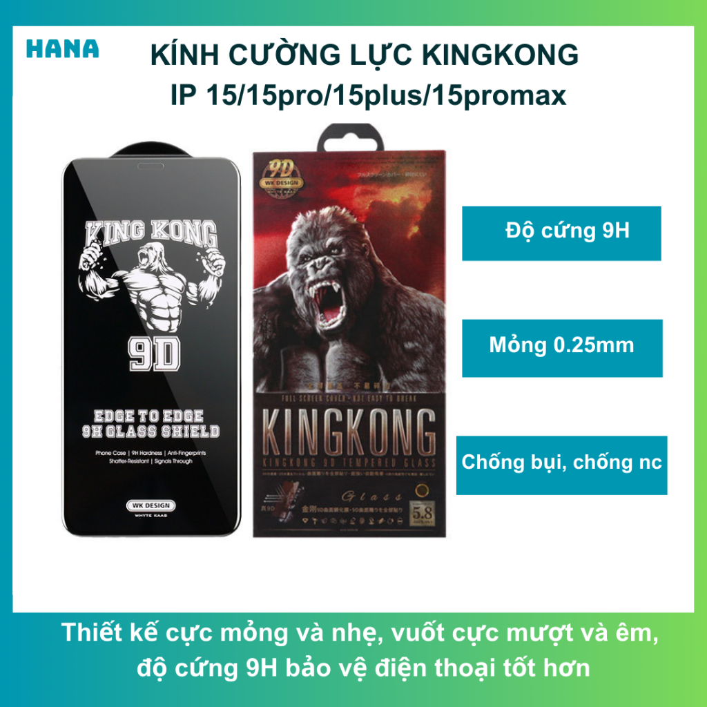Kính cường lực 15/15 pro/ 15plus/ 15 promax  King Kong WTP 014, chống trầy xước, chống vân tay, chống nước - Wekome