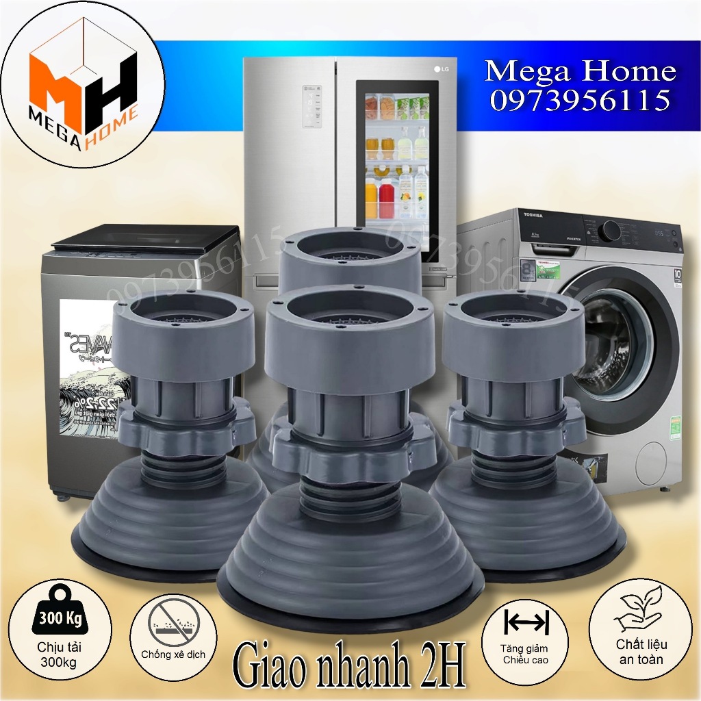 Bộ 4 chân chống rung cho máy giặt, tủ lạnh tăng giảm chiều cao, đế cao ...