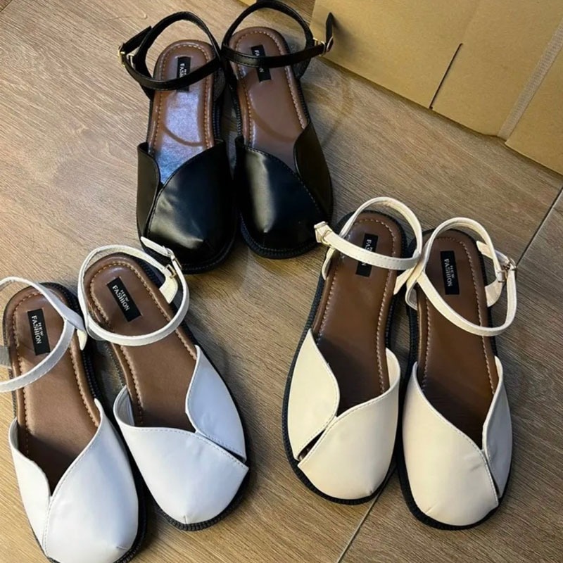 Sandal rọ mũi tròn chất da mềm êm chân phong cách trẻ trung | Shopee ...
