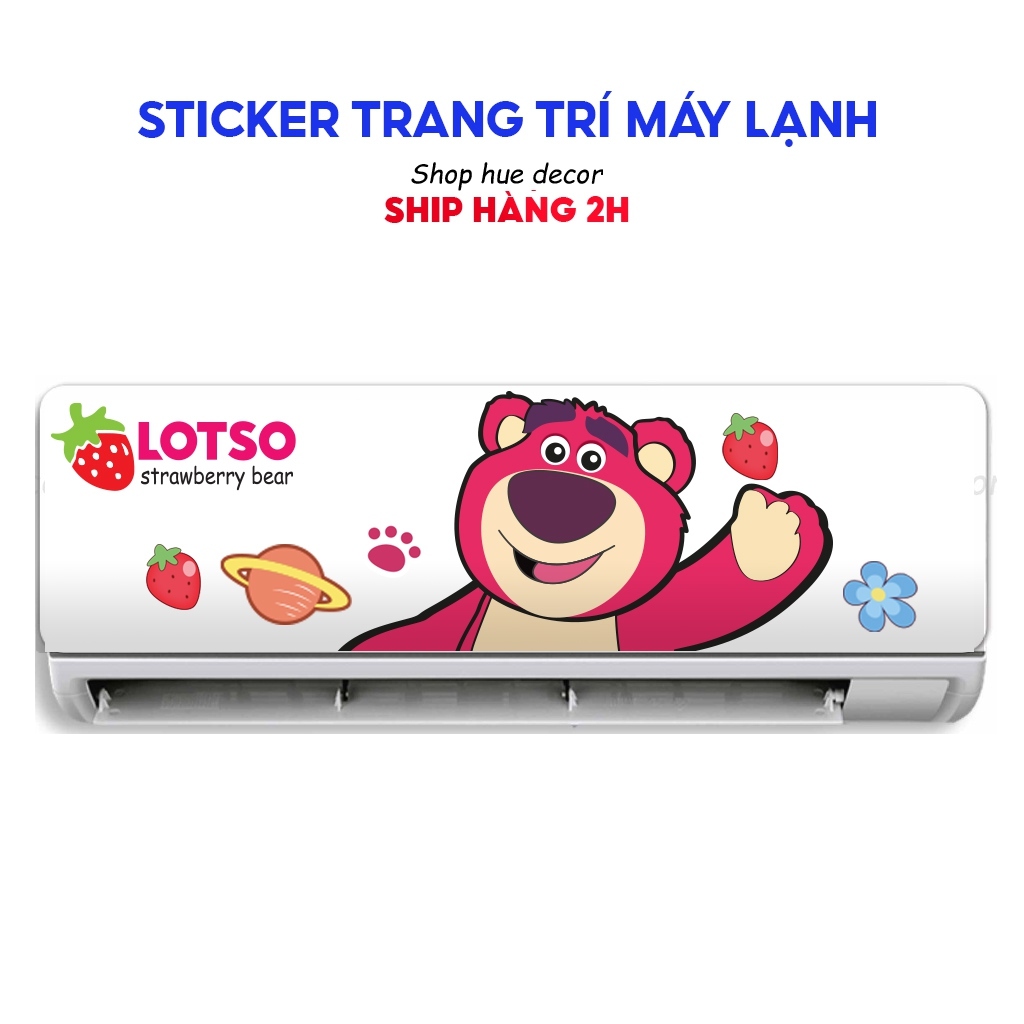 Sticker dán máy lạnh gấu dâu cute chất liệu decal siêu nét,siêu bền ...