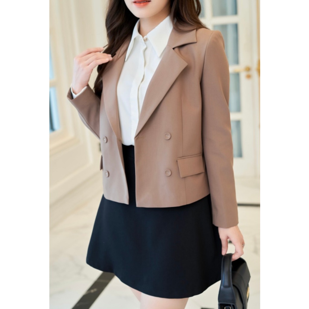 Áo Khoác Blazer Nữ Dáng Ngắn Nâu Thời Trang Rosara K18