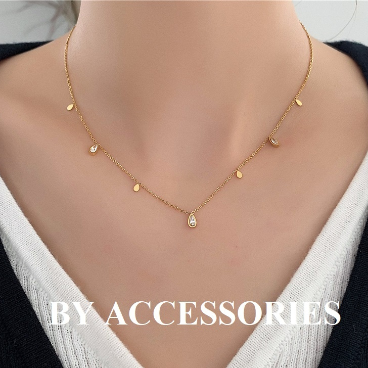 Dây chuyền nữ titan kiểu giọt nước nhỏ xinh đính đá xen kẽ không gỉ WN2364